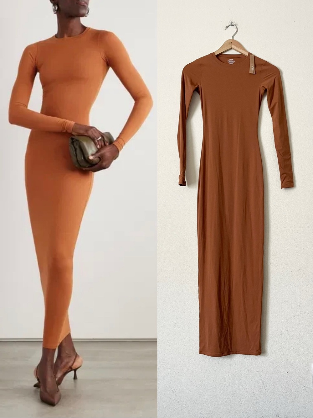 NWT Skims XS Fits Everybody crew neck long sleeve dress in Bronze